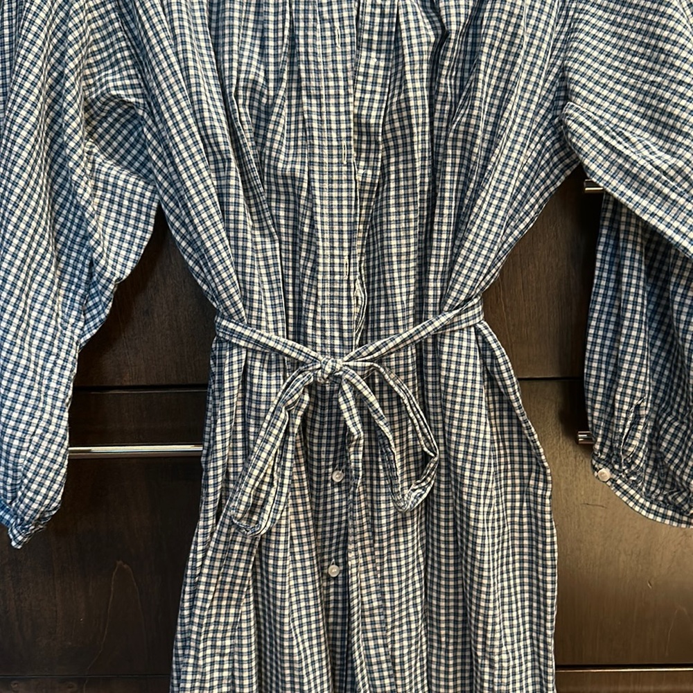 DOEN gingham maxi dress with belt.